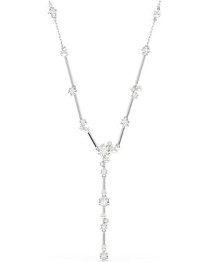 Swarovski Constella Y Necklace, Crystal Pearl, Round Cuts, Rhodium Plated - Metallic