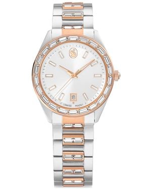 Swarovski Matrix Date Watch, Swiss Made, Metal Bracelet, Rose Tone, Mixed Metal Finish - Metallic