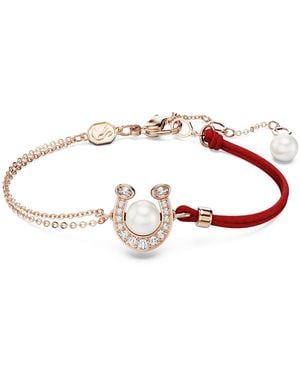 Swarovski Symbolica Bracelet, Crystal Pearl, Pavé, Horseshoe, 18K Rose Finish - Red