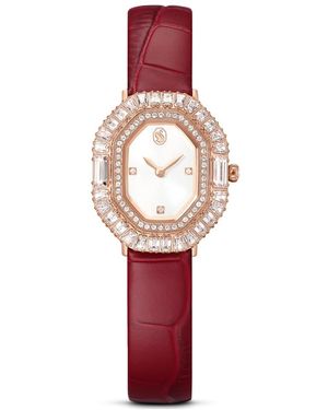 Swarovski Matrix octagon uhr, lederarmband, roséfarben, roségoldfarbenes finish - Rot