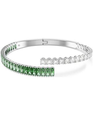 Swarovski Rhodium Plated Mixed Mixed Bangle, Size Large - Green