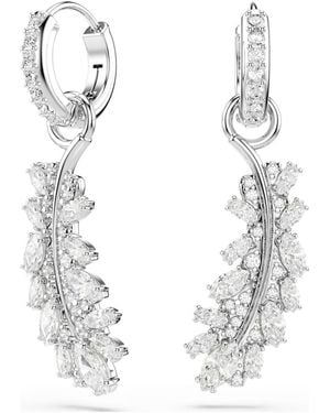Swarovski Vienna Earrings, Mixed Cuts, Feather, Rhodium Plated - Metallic