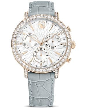 Swarovski Matrix tennis chrono uhr, schweizer produktion, lederarmband - Mettallic