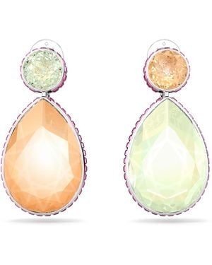 Swarovski Pendientes de clip chroma, diseño asimétrico, talla de pera, multicolores, baño de rodio - Metálico