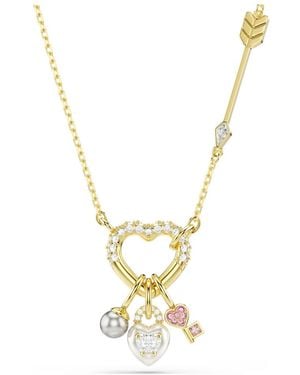 Swarovski Colgante idyllia, tallas mixtas, corazón, llave, rosa, baño tono oro - Metálico