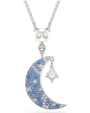 Swarovski Symbolica Pendant, Round Cut, Moon, Rhodium Plated - Blue