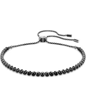 Swarovski Pulsera tennis matrix, tallas redondas combinadas, negra, baño de rutenio - Metálico