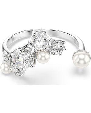 Swarovski Constella Open Ring, Crystal Pearl, Round Cuts, Rhodium Plated - White