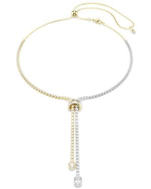 Swarovski Hyperbola Y Necklace, Round Cut, Knot, Mixed Metal Finish - Brown