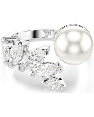 Swarovski Mesmera Open Ring, Crystal Pearl, Marquise Cut, Rhodium Plated - Metallic