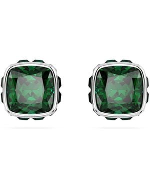 Swarovski Birthstone Stud Earrings, Square Cut, May, Rhodium Plated - Green
