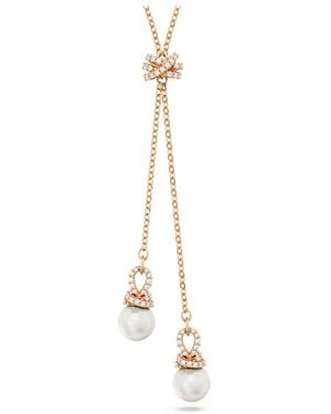 Swarovski Originally Y Pendant, Crystal Pearl, 18K Rose Finish - Metallic