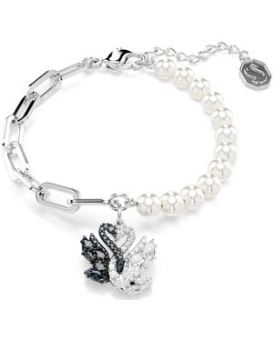 Swarovski Pulsera swan, perla de cristal, cisne, negra, baño de rodio - Metálico