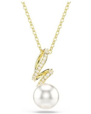 Swarovski Pendente Gabriella, Crystal Pearl, Taglio Round, Finitura Oro 18K - Metallizzato