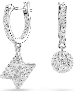 Swarovski Orecchini pendenti dextera, design asimmetrico, taglio tondo, stella e sfera, bianchi, placcato rodio - Metallizzato