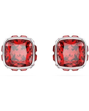 Swarovski Birthstone Stud Earrings, Square Cut, January, Rhodium Plated - Red