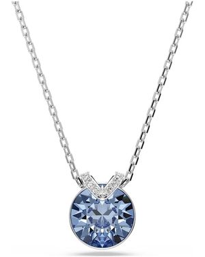 Swarovski Bella V Pendant, Round Cut, Rhodium Plated - Blue