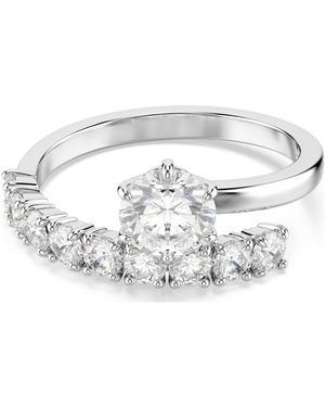 Swarovski Matrix Open Ring, Round Cut, Rhodium Plated - Metallic