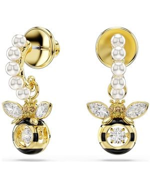 Swarovski Orecchini pendenti idyllia, crystal pearl, taglio misto, ape - Metallizzato