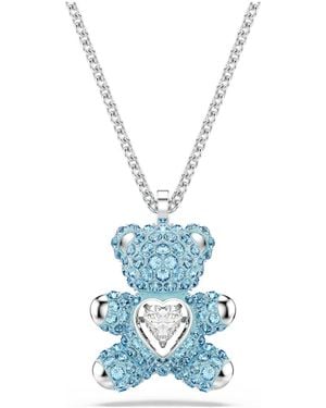 Swarovski Crystal Teddy Pendant Necklace - Blue