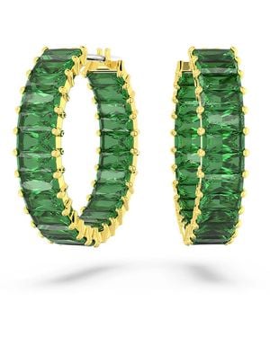 Swarovski Matrix Hoop Earrings, Baguette Cut, 18K Finish - Green