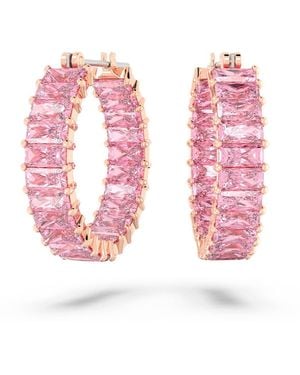 Swarovski Matrix Hoop Earrings, Baguette Cut, 18K Rose Finish - Pink