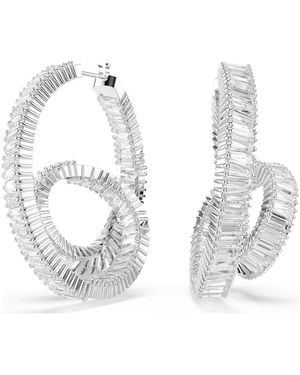 Swarovski Orecchini a cerchio matrix, taglio baguette, nastro, bianchi, placcato rodio - Metallizzato