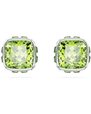 Swarovski Pendientes de botón birthstone, talla cuadrada, agosto - Verde