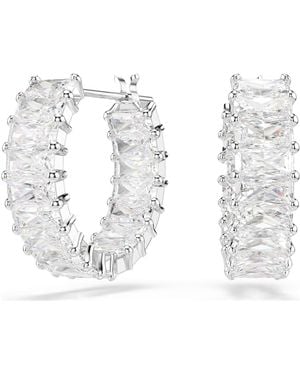 Swarovski Matrix Hoop Earrings, Baguette Cut, Rhodium Plated - Metallic