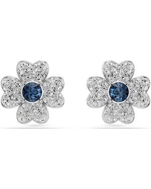 Swarovski Pendientes de botón Symbolica, Trébol, Azules, Baño de rodio