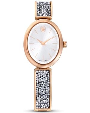 Swarovski Crystal Rock Oval Watch, Swiss Made, Crystal Bracelet, Rose-Tone Finish - White