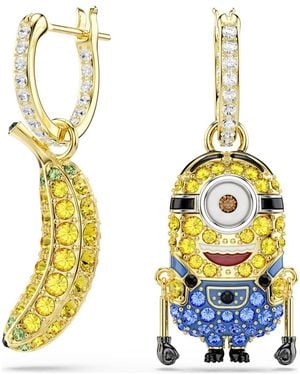Swarovski Orecchini Pendenti Minions Stuart And Banana, Pavé, Mini, Finitura Oro 18K - Giallo