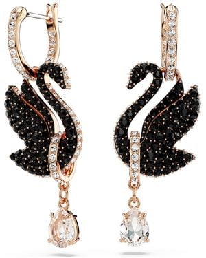 Swarovski Swan Drop Earrings, Swan, Rose-Tone Plated - Black