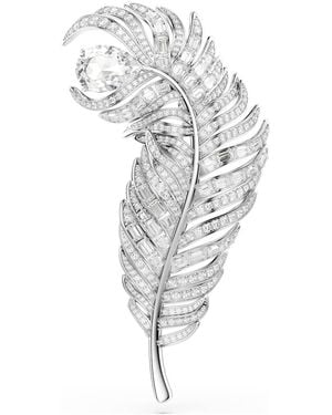 Swarovski Vienna Brooch, Mixed Cuts, Feather, Rhodium Plated - Metallic
