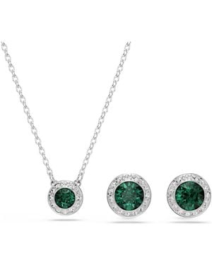 Swarovski Una Angelic Set, Set (2) Round Cut, Rhodium Plated - Green