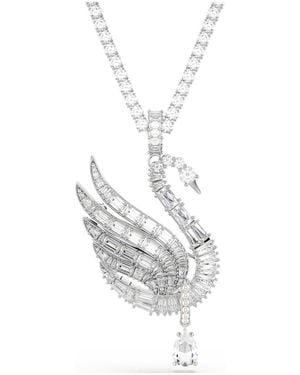 Swarovski Vienna Pendant And Brooch, Mixed Cuts, Swan, Rhodium Plated - Metallic