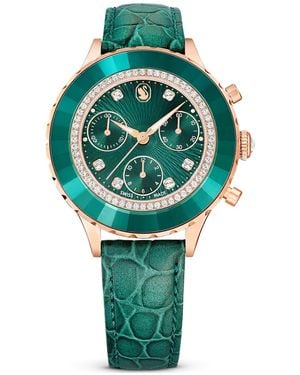 Swarovski Reloj octea chrono, fabricado en suiza, correa de piel - Verde