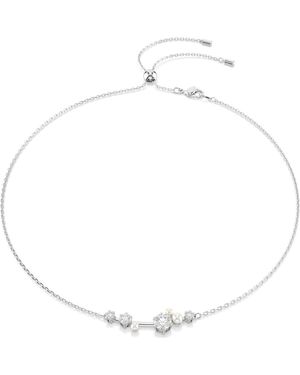 Swarovski Collana Constella, Crystal Pearl, Tagli Round, Bianca, Placcato Rodio - Metallizzato