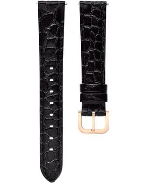 Swarovski Watch Strap, 16 Mm (0.63" Width, Leather With Stitching, Rose-Tone Finish - Black