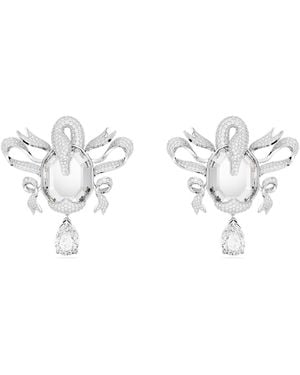 Swarovski Orecchini a clip fashion swan, cigno, bianchi, placcato rodio - Metallizzato