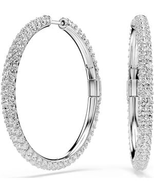 Swarovski Dextera Hoop Earrings, Round Cut, Rhodium Plated - Metallic