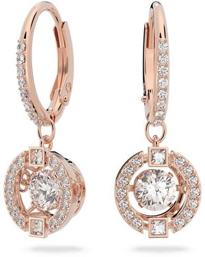 Swarovski Orecchini pendenti sparkling dance, taglio tondo, bianchi, placcato color oro rosa - Metallizzato