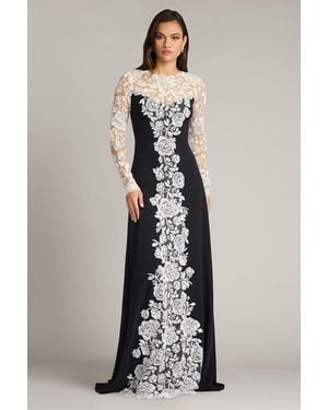 Tadashi Shoji Kalico Embroidered Illusion Gown-Iv/Bk - White
