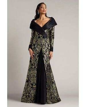 Tadashi Shoji Official Online Boutique Sorella Jacquard Portrait Collar Gown - Multicolor