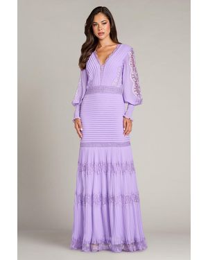 Tadashi Shoji Topanga Tiered Bishop Sleeve Gown-Ivptl in Gray | Lyst