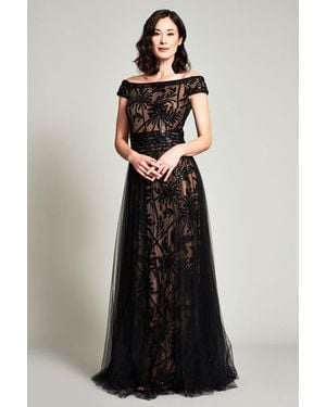 Tadashi Shoji Official Online Boutique Saeko Shimmering Tulle Gown - Black