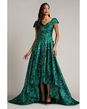 Tadashi Shoji Official Online Boutique Leontine Jacquard High-Low Gown - Green