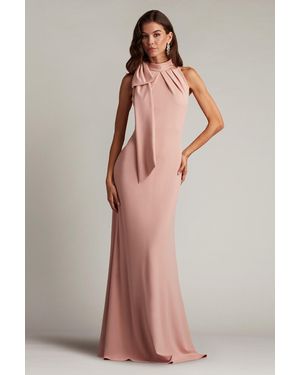 Tadashi Shoji Sims Shoulder Bow Halter Gown-Pa/Pk - Pink