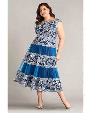 Tadashi Shoji Official Online Boutique Klein Embroidered Tea-Length Dress - Blue