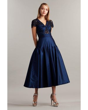 Tadashi Shoji Official Online Boutique Laria Tea-Length Taffeta Dress - Blue